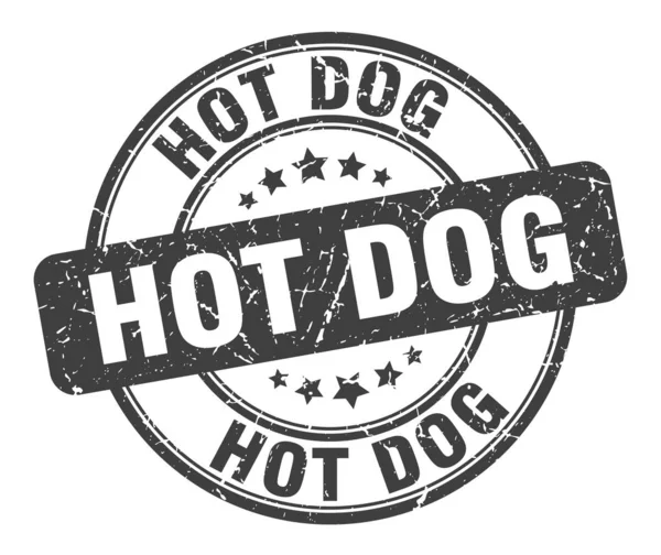 Sello de perro caliente. señal de salchicha redonda grunge. perrito caliente — Vector de stock