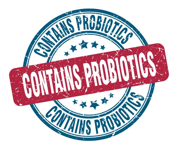 Contiene sello de probióticos. contiene probióticos signo grunge redondo. contiene probióticos — Vector de stock