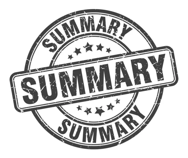 Summary stamp. summary round grunge sign. summary — Stock Vector