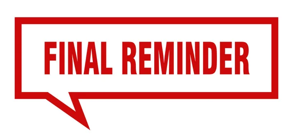 Final reminder sign. final reminder square speech bubble. final reminder — Stock Vector