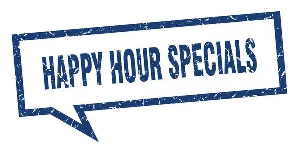 Happy hour specials sign. happy hour specials square speech bubble. happy hour specials — Stock Vector