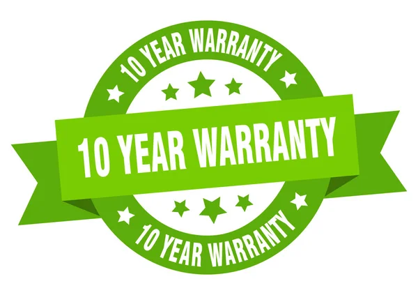 10 year warranty ribbon. 10 year warranty round green sign. 10 year warranty — Stock Vector