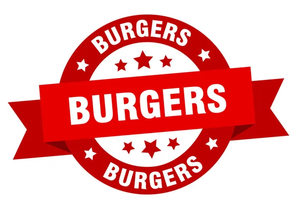 Wstążki hamburgery. hamburgery okrągły czerwony znak. Burgery — Wektor stockowy