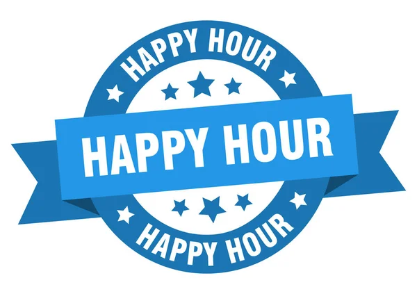 Fita da happy hour. happy hour redonda sinal azul. happy hour — Vetor de Stock