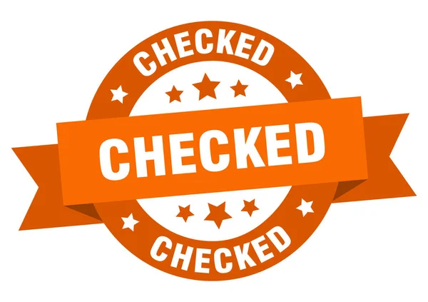 Checked ribbon. checked round orange sign. checked — Stock Vector