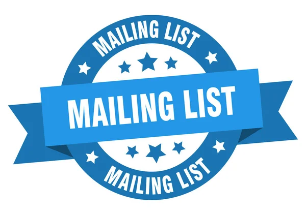 Posta listesi şeridi. posta listesi yuvarlak mavi işareti. posta listesi — Stok Vektör