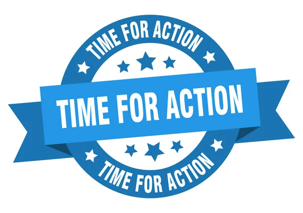 Hora de la cinta de acción. tiempo para la acción alrededor de signo azul. tiempo para la acción — Vector de stock