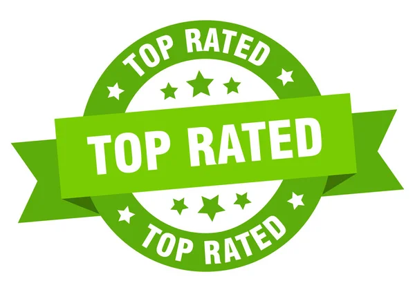 Fita top rated. sinal verde redondo avaliado superior. mais votados — Vetor de Stock
