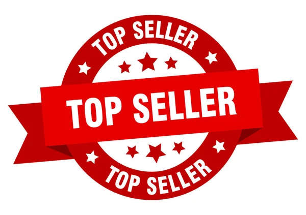 Fita mais vendida. top seller redonda sinal vermelho. vendedor de topo — Vetor de Stock