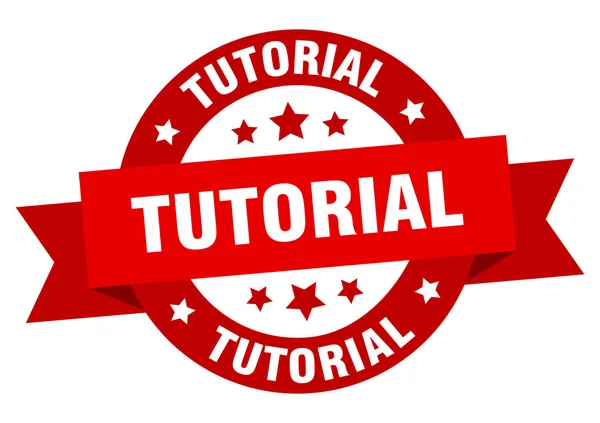 Tutorial menüszalagon. tutorial kerek piros jel. Bemutató — Stock Vector