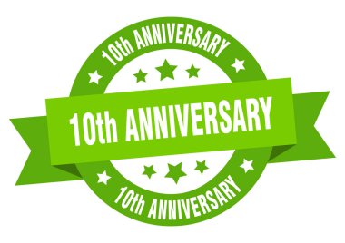 10th anniversary ribbon. 10th anniversary round green sign. 10th anniversary clipart