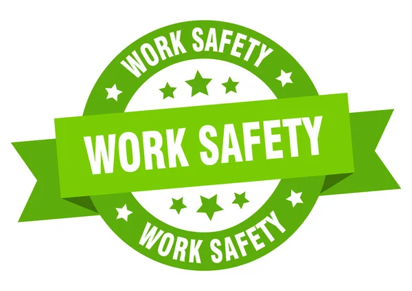 作業安全リボン。作業安全ラウンド緑色の看板。作業の安全 — ストックベクタ
