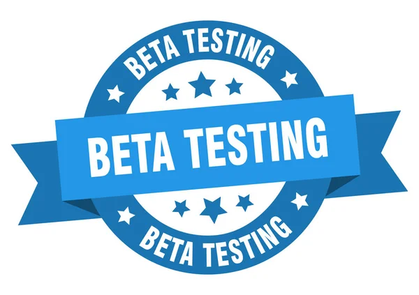 Beta-Testband. Beta-Test rundes blaues Schild. Betatest — Stockvektor