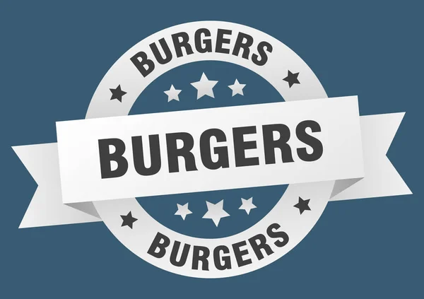 Burger-Band. Burger rund um weißes Schild. Burger — Stockvektor