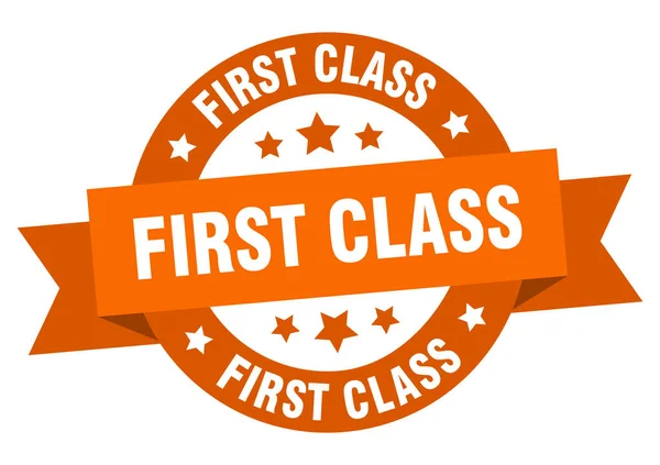 Першого класу стрічки. перший клас круглий помаранчевий знак. перший клас — стоковий вектор