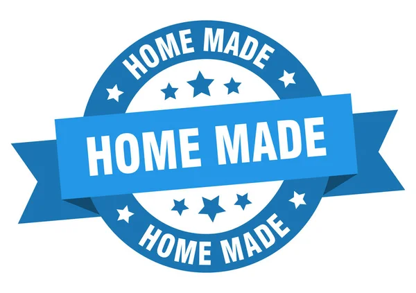 Cinta hecha en casa. casa hizo signo azul redondo. hecho en casa — Archivo Imágenes Vectoriales