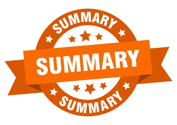 Summary ribbon. summary round orange sign. summary — Stock Vector