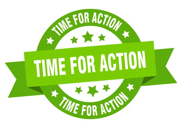 Время для ленты действий. время действовать круглый зеленый знак. время для действий — стоковый вектор