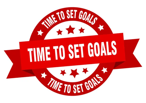 目標リボンを設定する時間。赤い看板を丸く目標を設定する時間。目標を設定する時間 — ストックベクタ