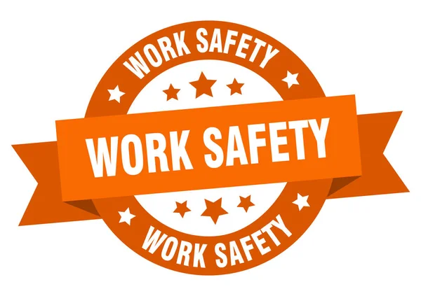 Лента безопасности на работе. охрана труда круглый оранжевый знак. безопасность труда — стоковый вектор