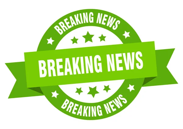 Breaking news ribbon. breaking news round green sign. breaking news — Stockvector