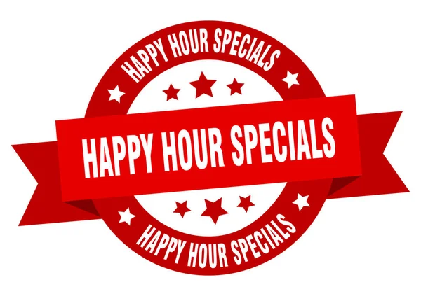 Happy hour specials ribbon. happy hour specials round red sign. happy hour specials — Stock Vector