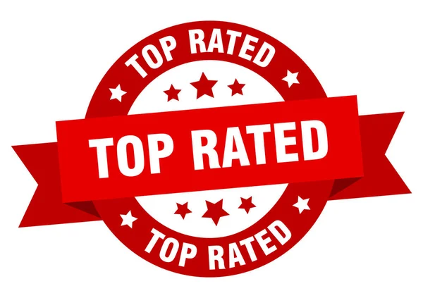 Fita top rated. sinal vermelho redondo avaliado superior. mais votados — Vetor de Stock