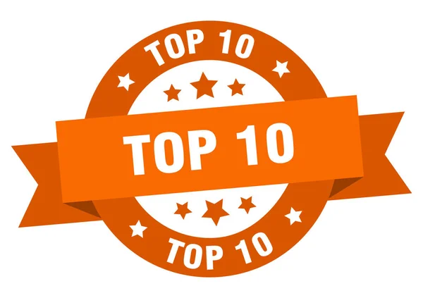Top 10 κορδέλα. Top 10 στρογγυλό πορτοκαλί σημάδι. Top 10 — Διανυσματικό Αρχείο