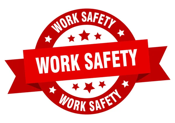 Work safety ribbon. work safety round red sign. work safety — Stock Vector