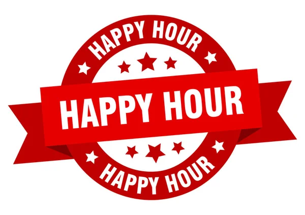 Happy Hour Band. Happy Hour rundes rotes Schild. Happy Hour — Stockvektor