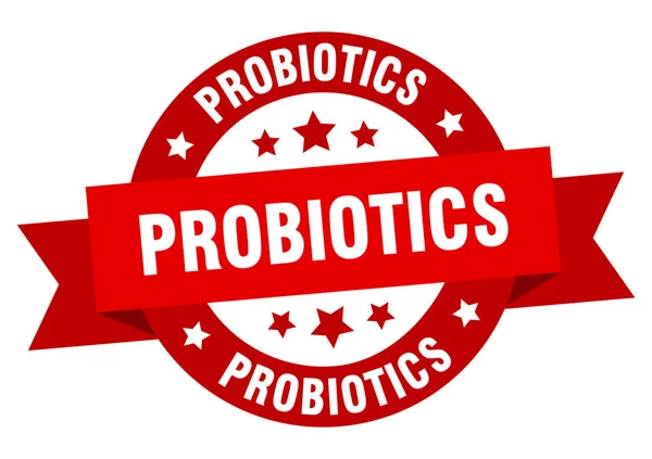 Wstążki probiotyki. Probiotyki okrągły czerwony znak. Probiotyki — Wektor stockowy
