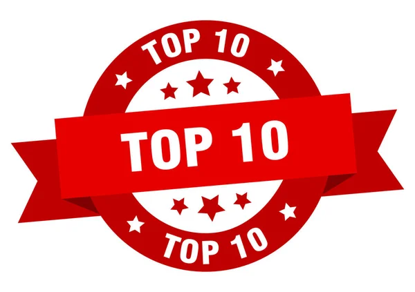 Top 10 cinta. Parte superior 10 signo rojo redondo. Parte superior 10 — Vector de stock