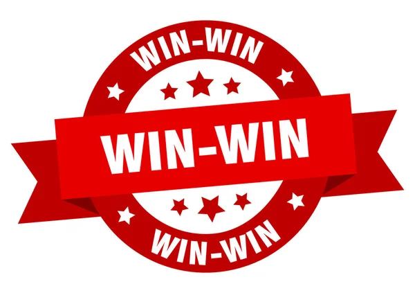 Un nastro vincente per tutti. win-win segno rosso rotondo. win-win — Vettoriale Stock