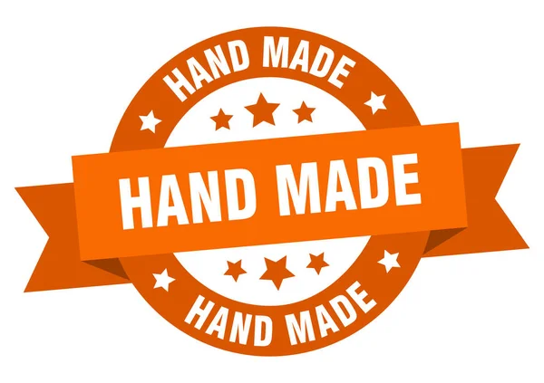 Fita feita à mão. mão feita redondo sinal laranja. feito à mão —  Vetores de Stock
