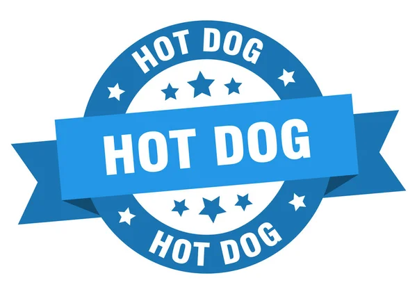 Cinta de perritos calientes. Perro caliente signo azul redondo. perrito caliente — Vector de stock