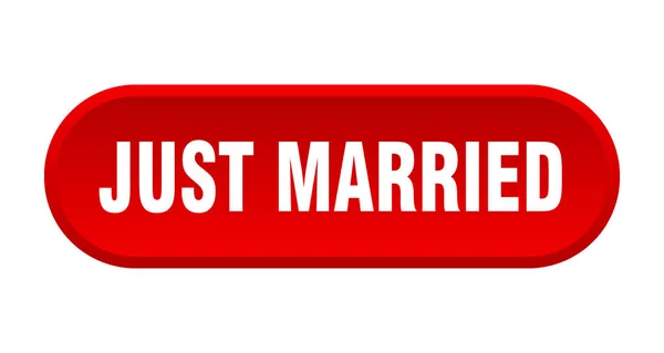 Просто женатая кнопка. только что вышла замуж за круглый красный знак. только что женился — стоковый вектор