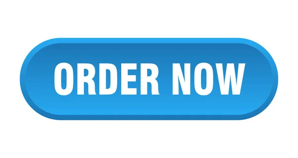 今すぐ注文ボタンを押してください。丸みを帯びた青い看板を注文します。今すぐ注文 — ストックベクタ