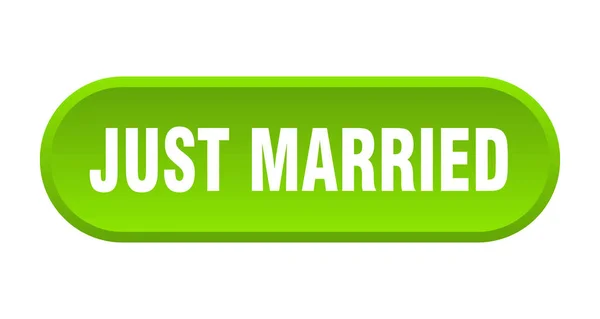 Просто женатая кнопка. только что вышла замуж за круглый зеленый знак. только что женился — стоковый вектор