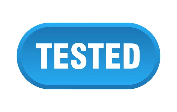 Проверенная кнопка. тест округлый синий знак. тестирование — стоковый вектор