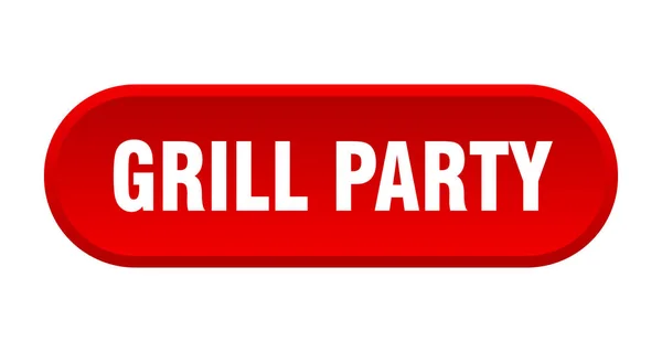 Grillparty-Knopf. Grillparty rundete rotes Schild ab. Grillparty — Stockvektor