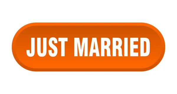 Просто женатая кнопка. только что вышла замуж за оранжевый знак. только что женился — стоковый вектор