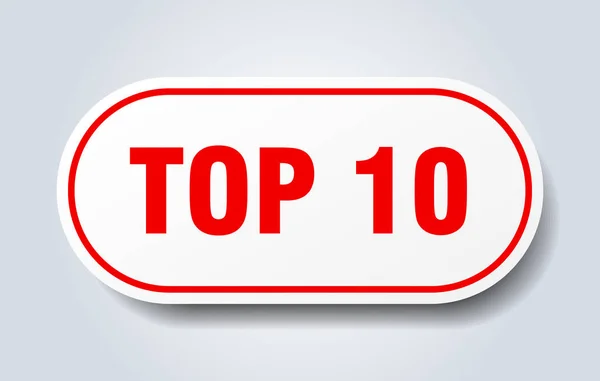 Top-10-Zeichen. Top 10 abgerundete rote Aufkleber. Top 10 — Stockvektor