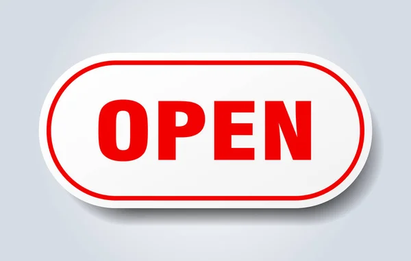 Otevřít nápis. otevřený zaoblený červený štítek. Otevřít — Stockový vektor