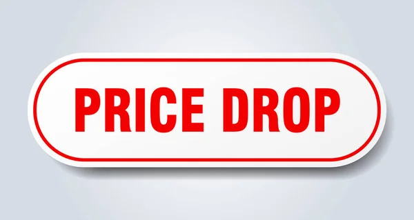 Señal de caída de precios. precio caída redondeada etiqueta engomada roja. caída de precios — Vector de stock
