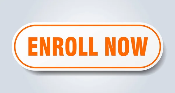 Enroll now sign. enroll now rounded orange sticker. enroll now — Stock Vector