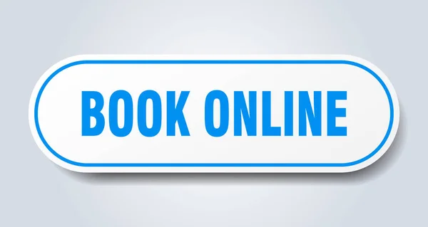 Online işaret rezervasyonu yapın. kitap online yuvarlak mavi etiket. kitap online — Stok Vektör