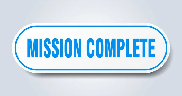 Mission complete teken. missie volledige ronde blauwe sticker. missie voltooid — Stockvector