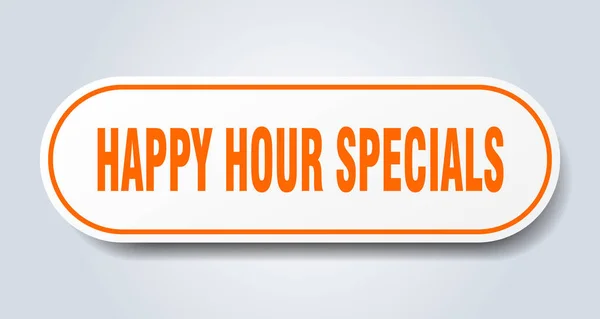 Happy Hour Specials unterzeichnen. Happy Hour Specials rundeten orangefarbenen Aufkleber ab. Happy Hour Specials — Stockvektor