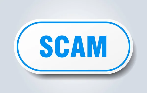 Scam sign. scam bulat stiker biru. scam - Stok Vektor