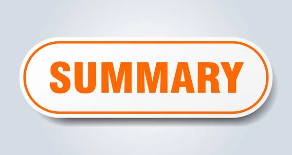 Summary sign. summary rounded orange sticker. summary — Stock Vector
